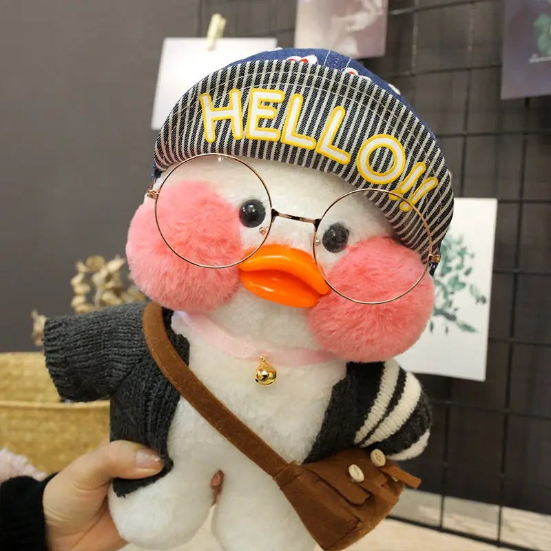 30cm Kawaii Cafe White Duck Stuffed Plush Animals Toy Wear Glasses And Hoodie Soft Doll Girl Birthday Creative Gift For Children