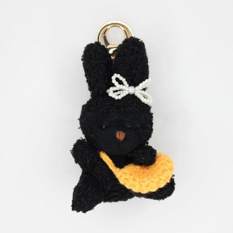 Bowknot Curly Rabbit Keyring Lovely Plush Animal Keychain Versatile Key Rings with Bag Pendant Fashionable Accessory