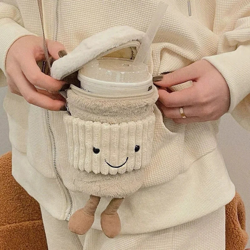 Jellycat Replica Cartoon Coffee Milk Tea Bag Pendant Plush Toy Keychain Dolls Accompanying Cups Crossbody Bags Plush Female Bags