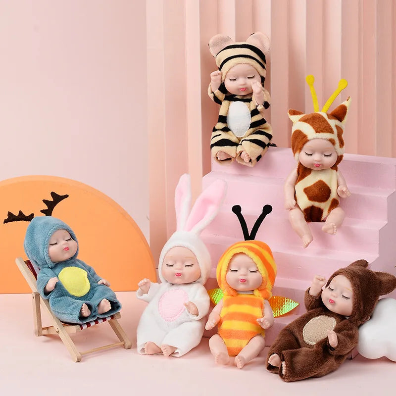 2pcs 13cm Sleep Baby Doll New Fashion Simulation Rebirth Dolls Mini Cute Doll Cartoon Animal Kids Toy for Children Birthday Gift