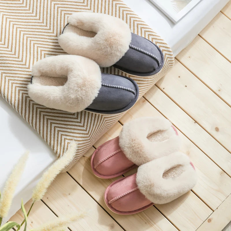 Velvet cotton slippers for autumn and winter home, couple's warm home, indoor thick soled non slip slippers for men and women