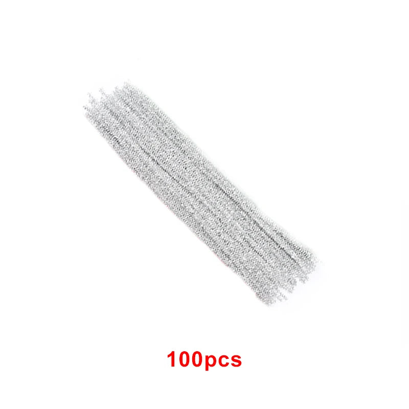 MIUSIE 100Pcs Glitter Chenille Stems Rod Wool Root Fluffy Twist Sticks Plush Tinsel Stems Wired DIY Craft Supplies Toys