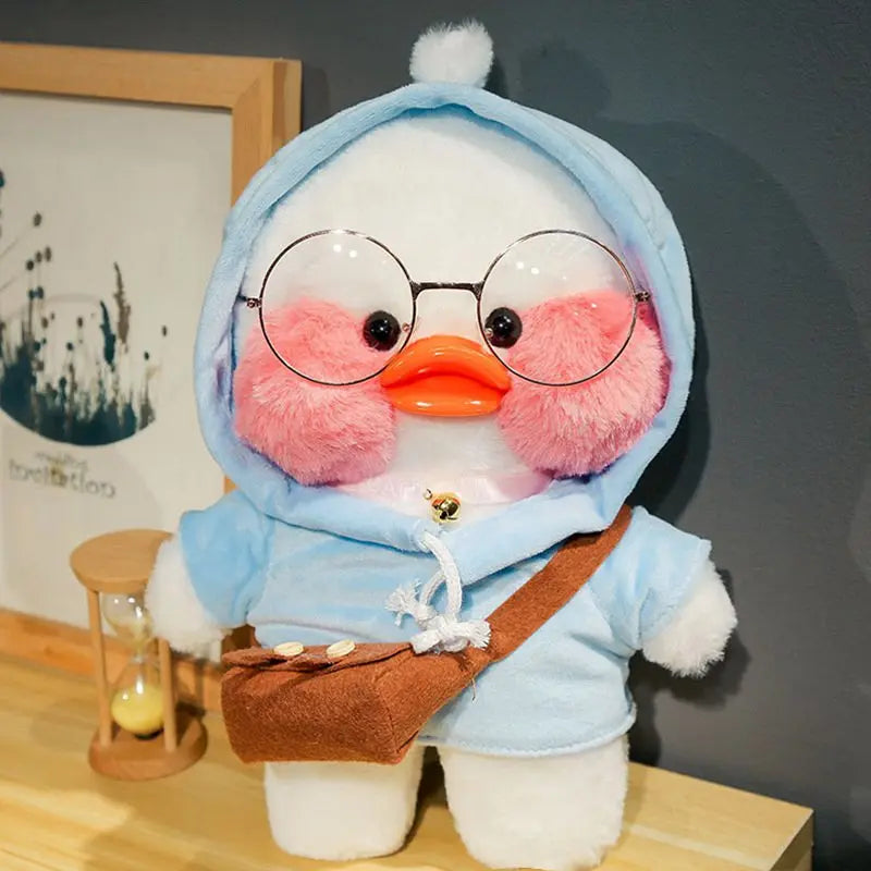 30cm Kawaii Cafe White Duck Stuffed Plush Animals Toy Wear Glasses And Hoodie Soft Doll Girl Birthday Creative Gift For Children