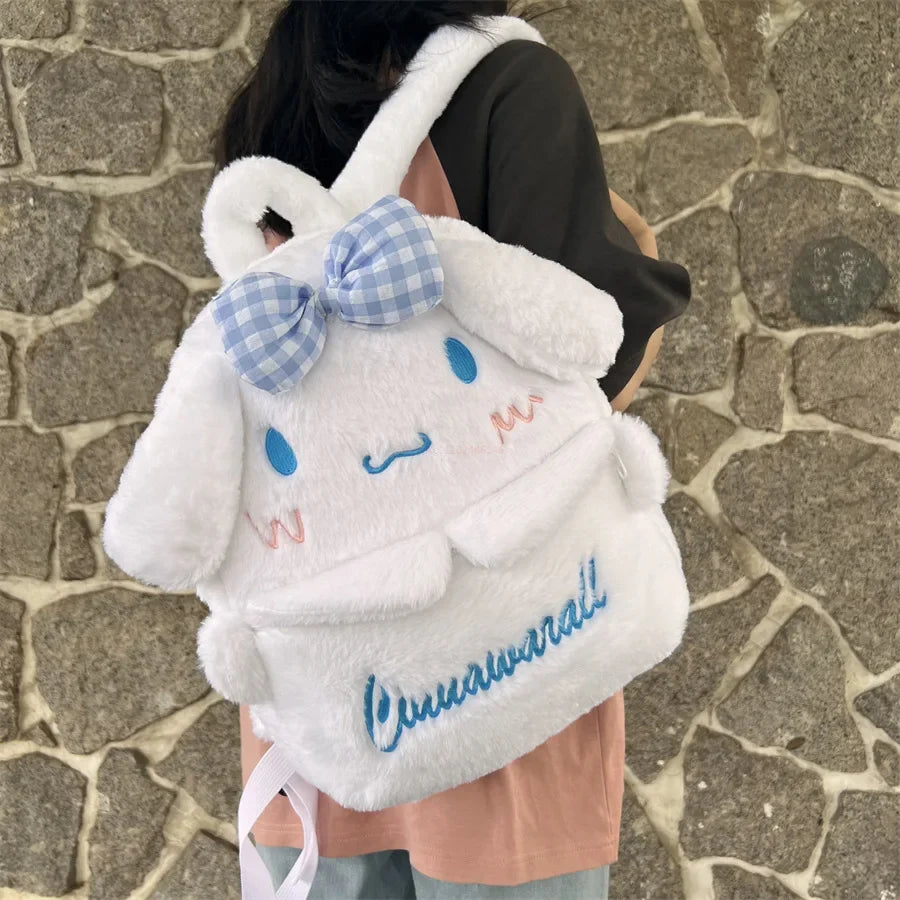 Kawaii Sanrio Cartoon Lovely Plush Backpack Cinnamoroll Kuromi Girl Large Capacity My Melody Shoulders Bag Girls Birthday Gifts