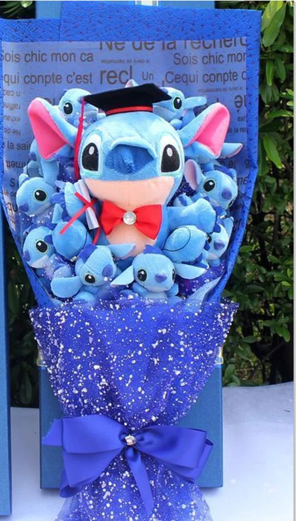 Disney Lilo Stitch Cartoon Flower Bouquet Plush Doll Kawaii Stitch Graduation Bouquet Toy Valentine Birtdhay Wedding Party Gift