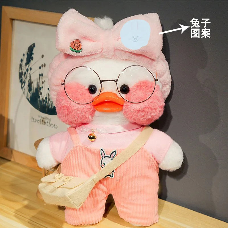 30cm Kawaii Cafe White Duck Stuffed Plush Animals Toy Wear Glasses And Hoodie Soft Doll Girl Birthday Creative Gift For Children