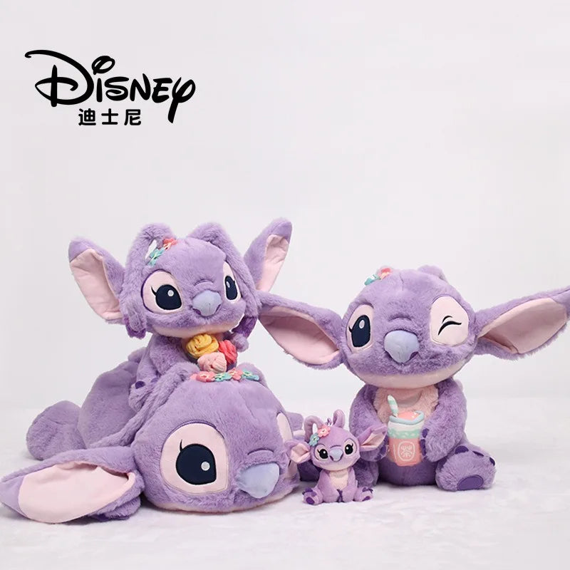 Disney Stitch Authentic Angie Doll Plush Toys New Purple Lavender Angie Milk Tea Cup Hair Doll Stitch Bags Backpacks Plush Toy