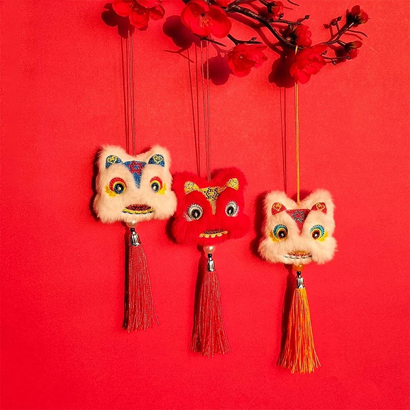 1PCS Chinese Style Festive Plush Lion Dance Tassel Pendant Luggage Hanging Decoration Bag Pendant Accessories