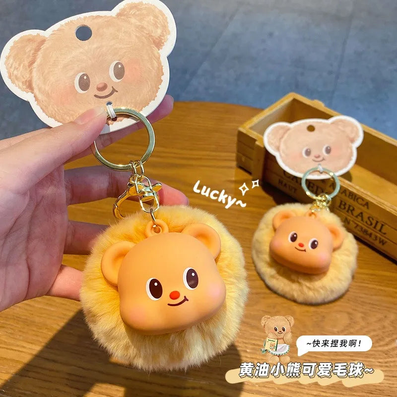 Genuine Butter Bear Plush Cute Car Keychain Girly Heart School Bag Pendant Couple Peripheral Couple Holiday Gift Animation