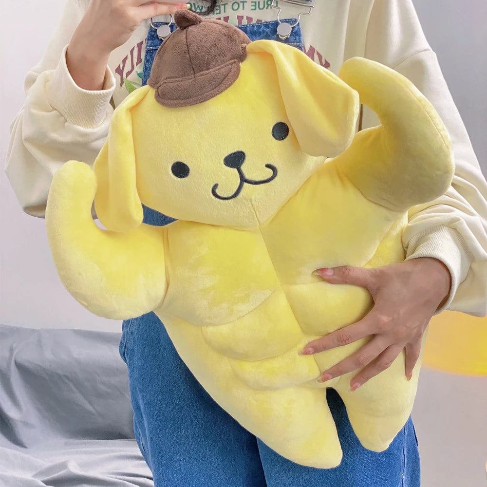 Funny Pom Pom Purin With Pecs and Abs Plush Toy Lovely Stuffed Animal Muscular Dog Doll Boyfriend Pillow Sleeping Plushies Gifts