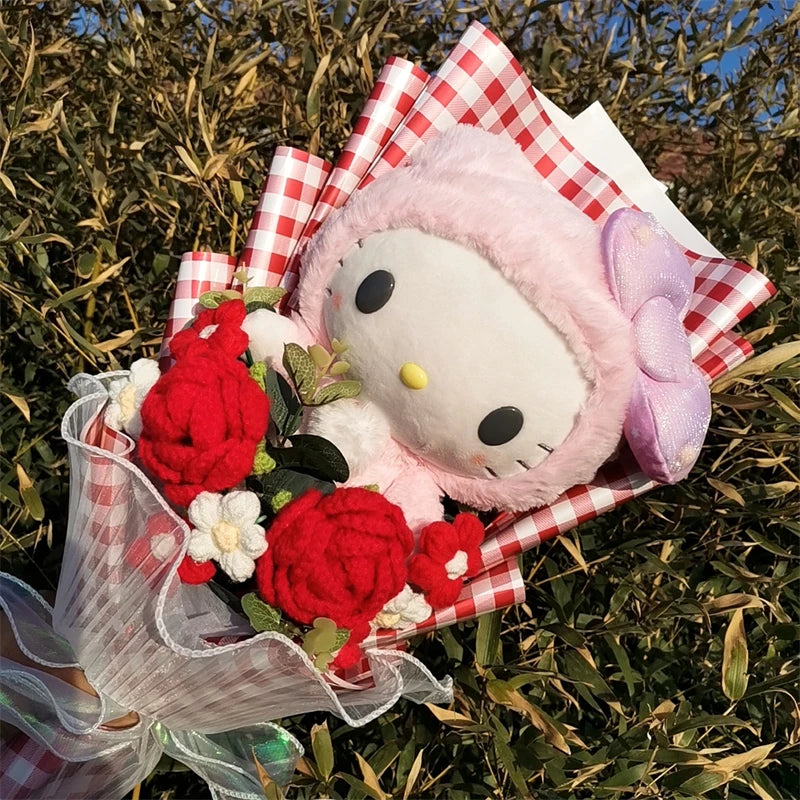 Hot Plush Bouquet Hello Kitty Kuromi My Melody Cinnamoroll Anime Plush Doll Toy Woman Valentine's Day Girls Christmas Gifts