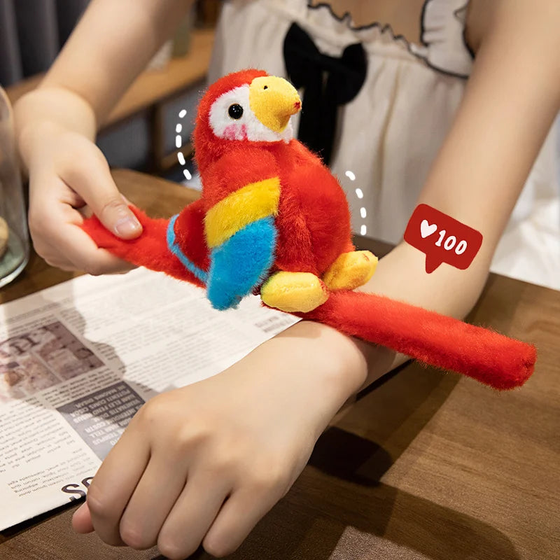 20CM Cute Parrot Flamingo Animal Slap Snap Wrap Wrist Bracelet Plush Bird Hand Ring Toys Funny Gifts