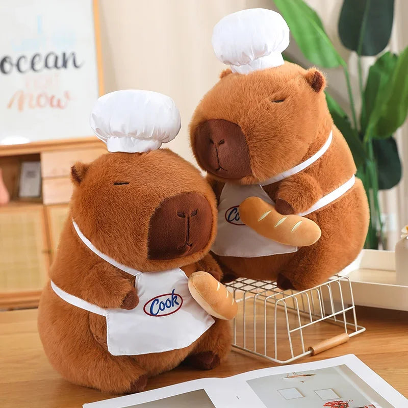 Big Size Lovely Chef Capybara Plush Toy Kawaii Stuffed Animal Funny Capybara Hold Bread Plushies Cute Doll Room Decor Gifts