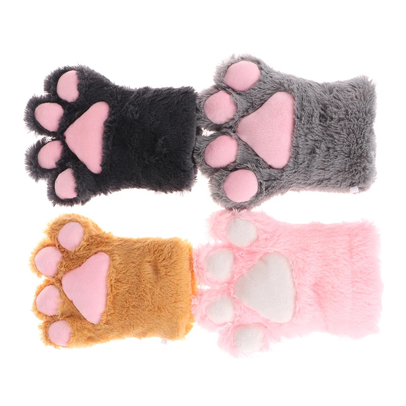 Cute Bear Cat Paw Gloves Fluffy Plush Cartoon Animal Anime Lolita Cosplay Mitten