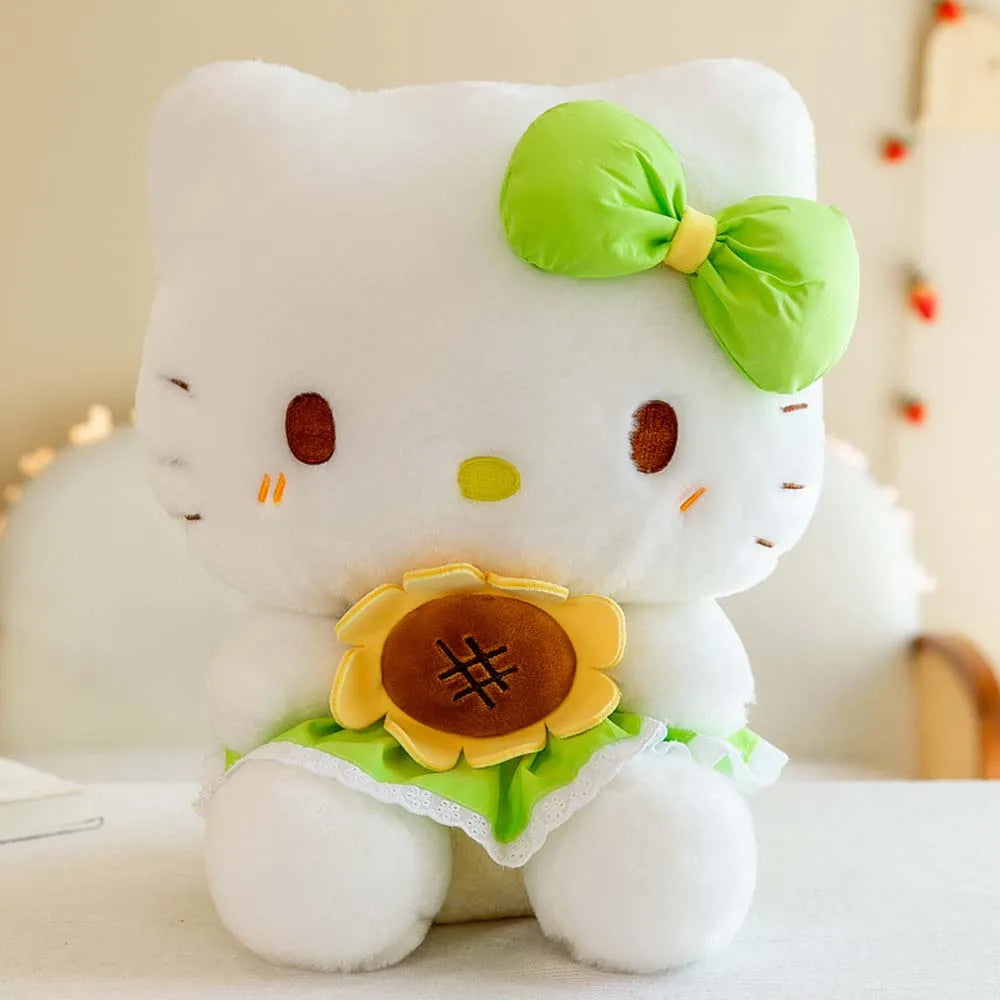 35CM Kawaii Hello Kitty Plush Toys Cute Anime Sanrio Sunflower Kt Cat Plushies Doll Room Decoration Dolls Baby Christmas Gift