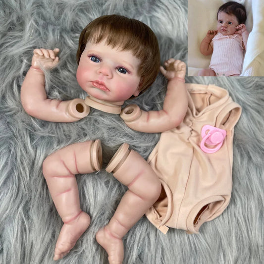 20Inch Painted Reborn Doll Kit LouLou Awake Blue Eyes With Rooted Hair 3D Painted Skin Unassembled DIY Handmade Vinyl Doll Parts