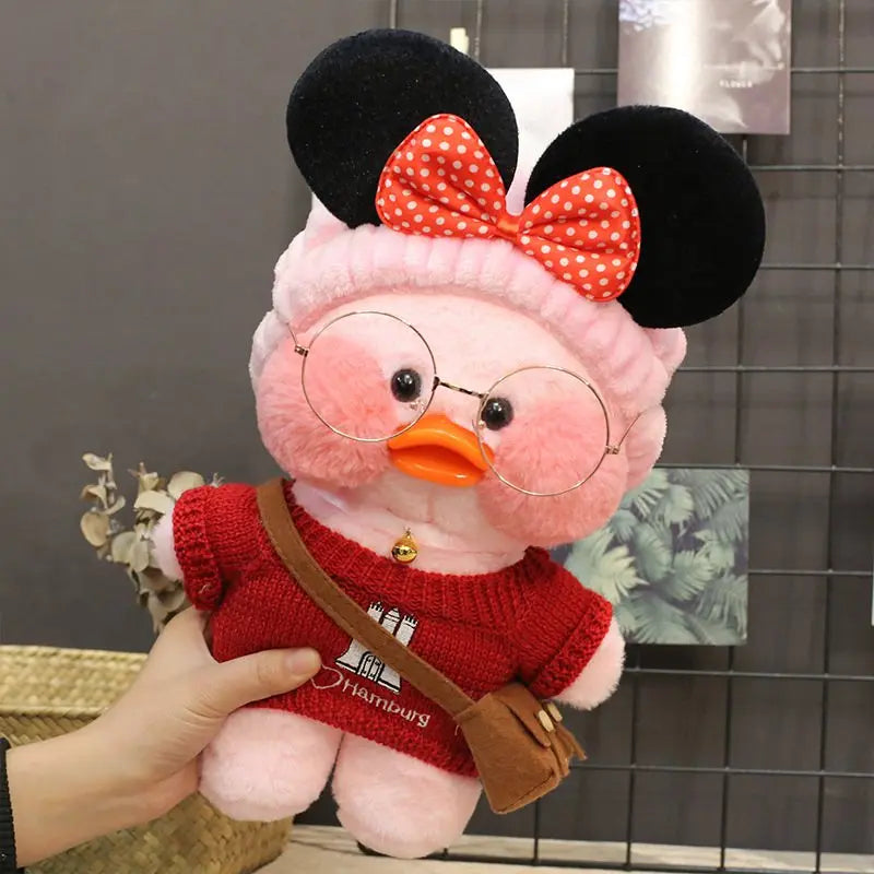 30cm Cute Cafe Pink Duck Stuffed Plush Animals Toy Wear Glasses And Clothes Soft Doll Girl Birthday Creative Gift For Girls