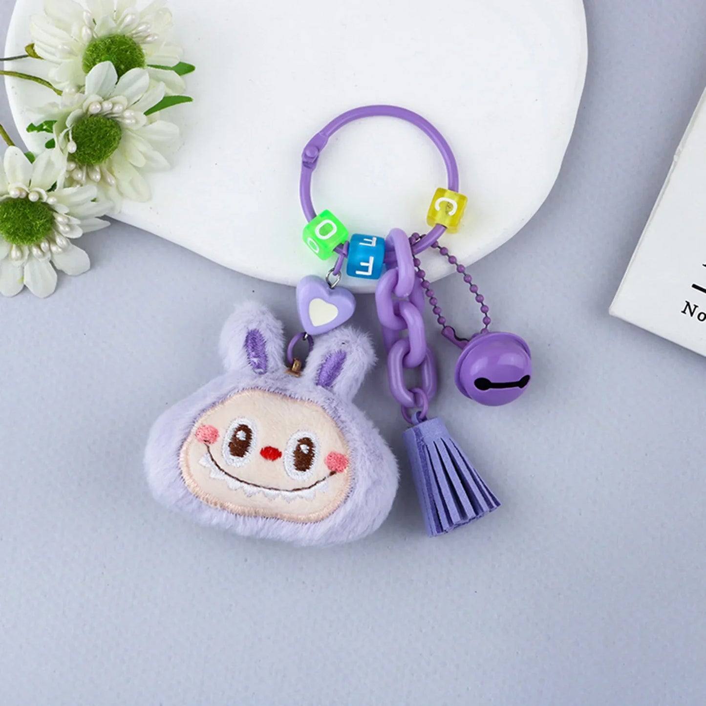 New Labubu Keychain Pendant Kawaii Cartoon Plush Doll with Bell Ornaments Backpack Hanging Pendant New Year Gifts