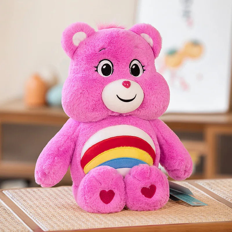 MINISO New Design Rainbow Care Bear Plush Toy Sleeping Mate for Girl Baby Kids Blue Pink Bear Stuffed Animal Toys Birthday Gift