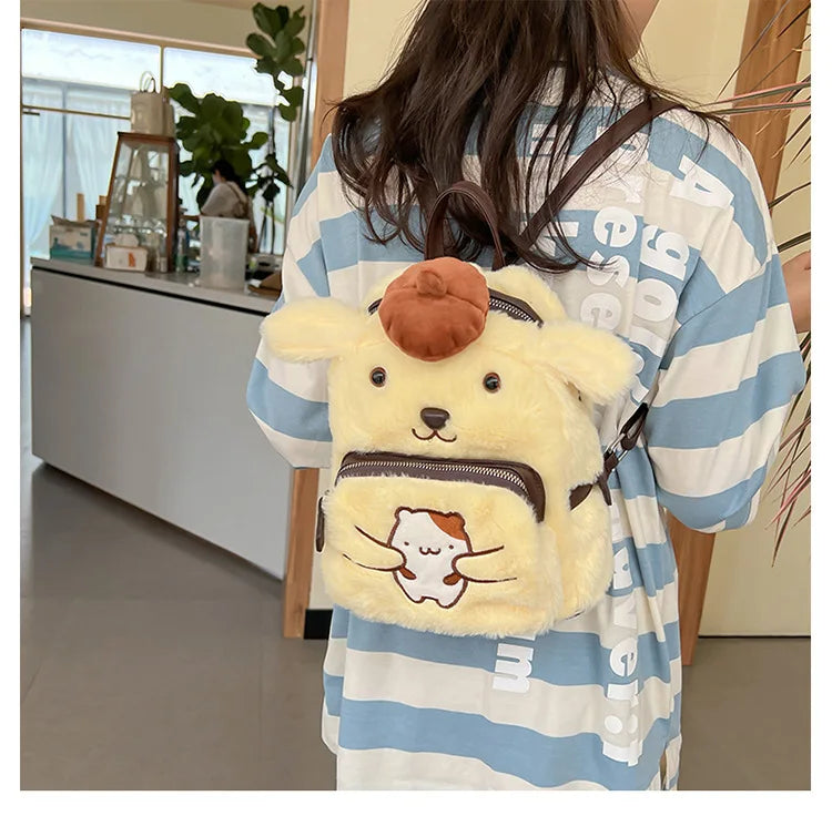 Yk2 Sanrio Hello Kitty Plush Backpack Kuromi Pom Pom Purin Plush Bag Anime Fashion Women High Quality Bag Schoolbag Girl Gift