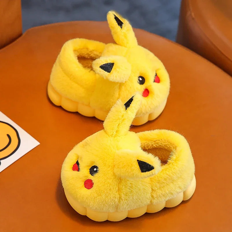 Cute Pikachu Autumn/Winter Cotton Slippers Cover Heel Cute Cartoon Flat Plush Slippers Autumn Anime Peripheral Christmas Gift