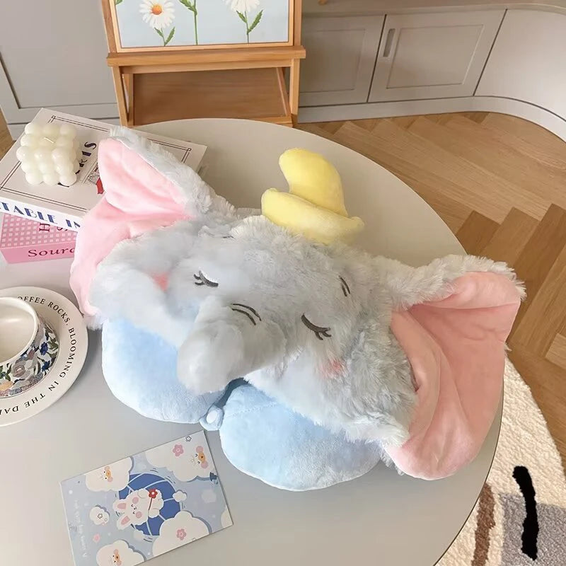 Disney Plush Dumbo Elephant Hooded U-shaped Pillow Stuffed Sanrio My Melody Marie Cat My Sweet Piano Travel Neck Pillow Office