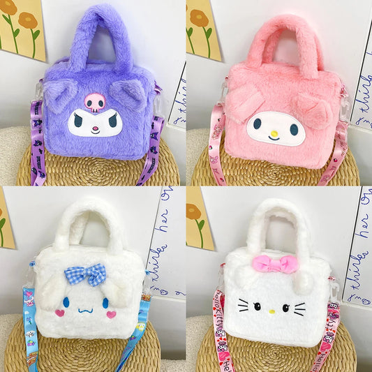 Sanrio Plush Bag Kawaii Kuromi Cinnamoroll Melody Cartoon Anime Handbag Crossbody Cosmetic Travel Storage Bags Women Girls Gifts