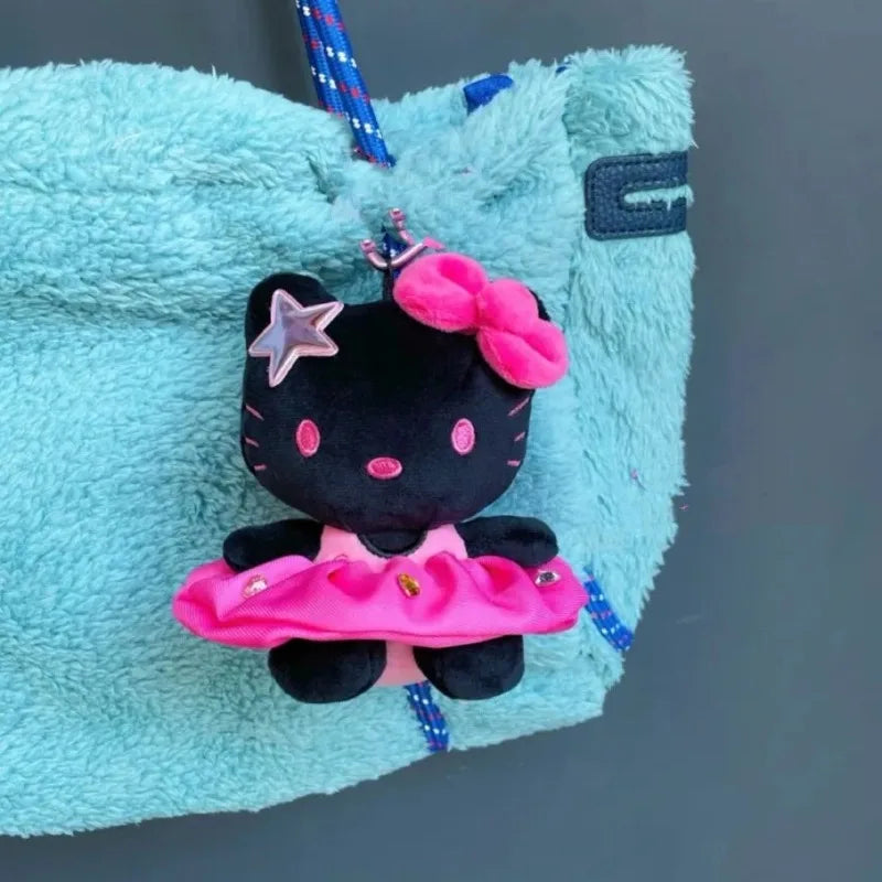 Sanrio Plush Doll Black Hello Kitty Car Keychain Children's Cute Cat School Bag Pendant Anime Peripheral Couple Holiday Gift