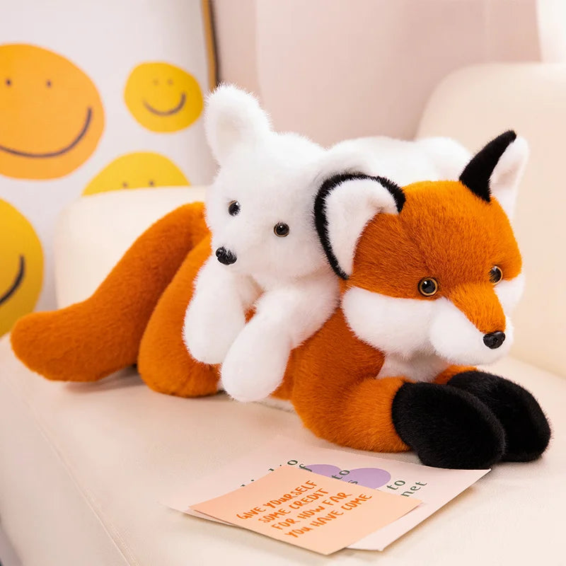 45/65/90CM Furry Fox Plush Toys Lying White Orange Fox Soft Pillow Stuffed Doll Cute Sofa Cushion