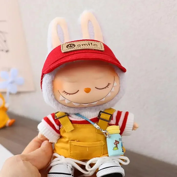 For 17 CM labubu Sitting Party Macaron 15cm Vinyl Pendant Doll Clothes Overalls Shoes for labubu V1 V2 outfit clothes