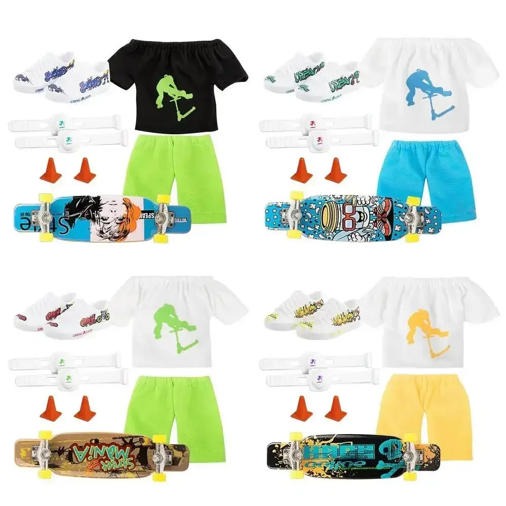 Mini Finger Skateboard Set Finger Board with Pants and Shoes Multicolors for Halloween Party Favor Kids Birthday Gift Game Toys