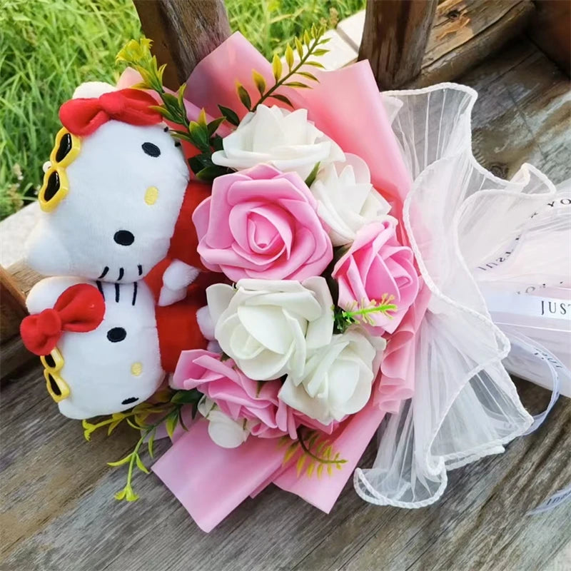 Anime Hello Kitty Sanrio Plush Doll Bouquet  Kawaii Angel KT Cat Plushies Stuffed Toy Christmas Valentine's Day New Year Gift