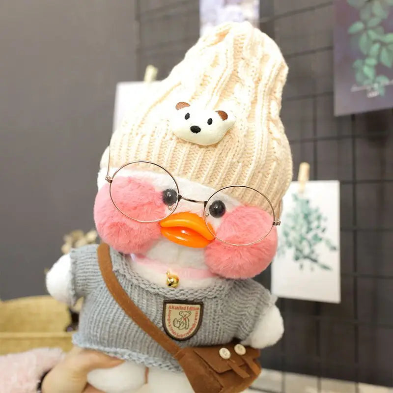 30cm Cute Cafe White Duck Stuffed Plush Animals Toy Wear Glasses And Clothes Soft Doll Girl Birthday Creative Gift For Children