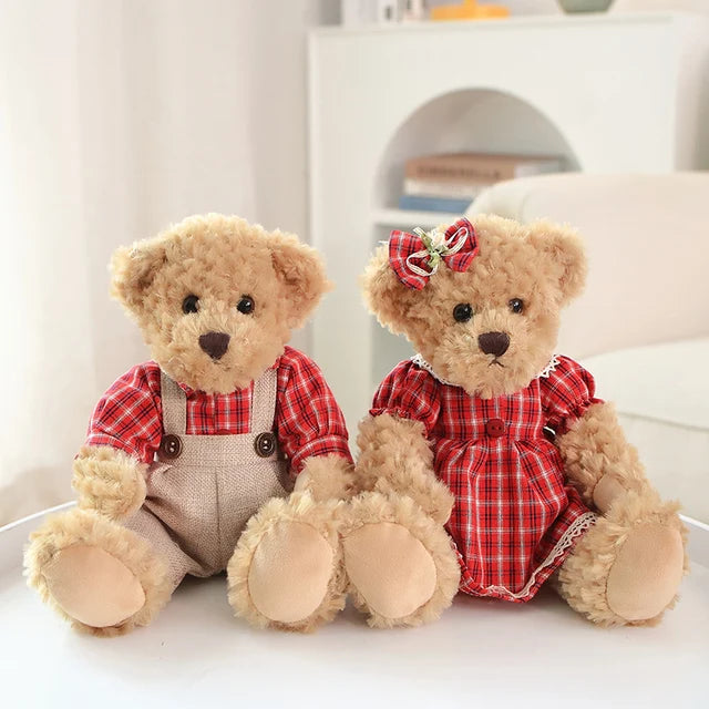 2pcs/lot 26cm Kawaii Couple Teddy Bear Peluche Toys Kawaii Dress Bear Dolls Stuffed Soft Toy for Girls Baby Girlfriend Gift