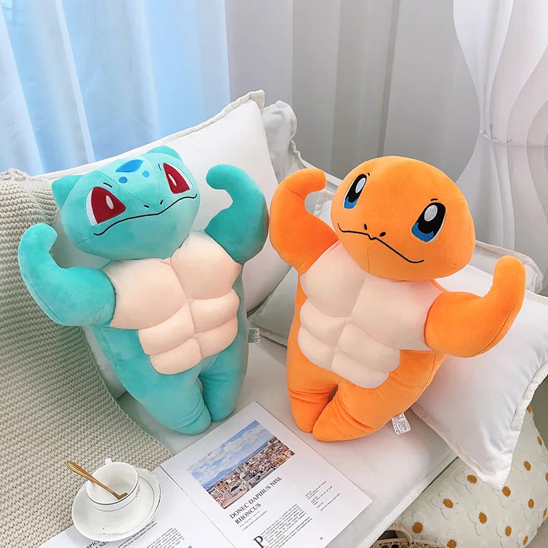 55/80cm Funny Strong Bulbasaur Charmander Plush Toy Stuffed Big Muscle Psyduck Plushies Pillow Back Cushion Home Decor Gifts