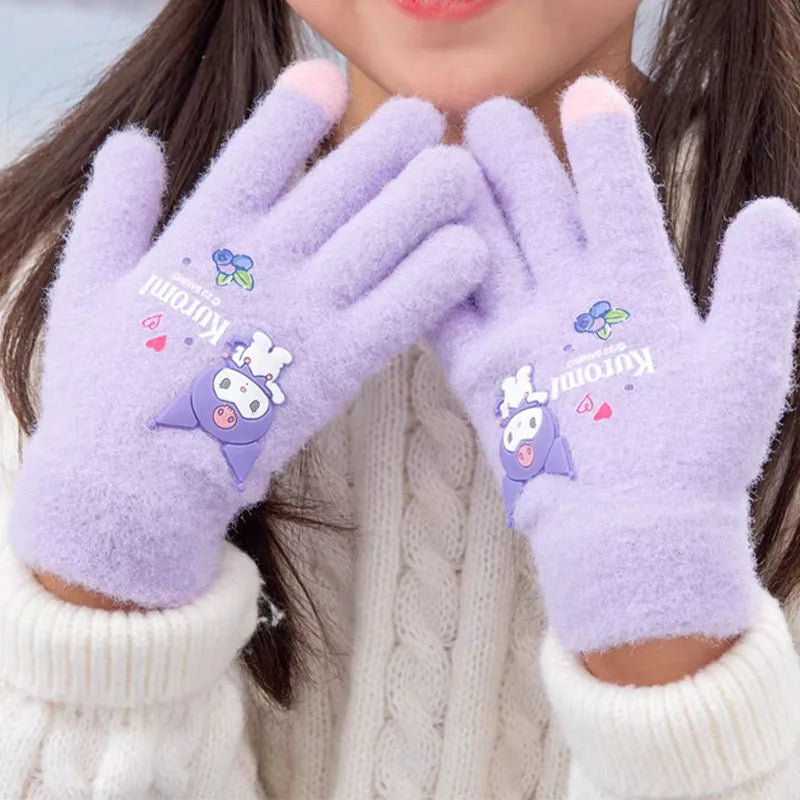 Kawaii Sanrio Kuromi Plush Glove Cartoon Plushies My Melody Winter Finger Gloves Cold-Proof Gloves Touch Warm Girl Kis Warm Gift