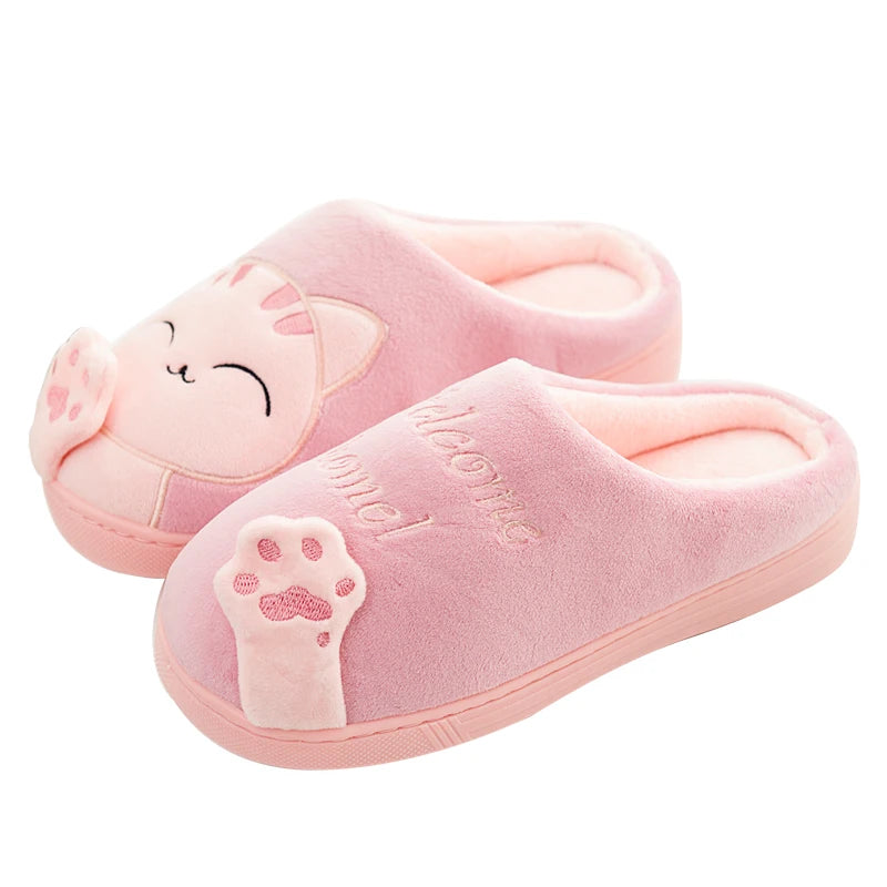 Women's Kawaii Cat Decor Slippers, Comfortable Plush Lined Slip On Shoes, Women's Warm Winter Shoes