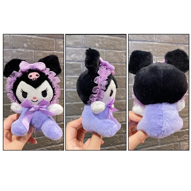 13CM Sanrio Plush Dolls Keychain Cinnamoroll Kuromi Melody Lace Headband Series Cute Pendant Backpack Deco Girl Kids Toys Gift