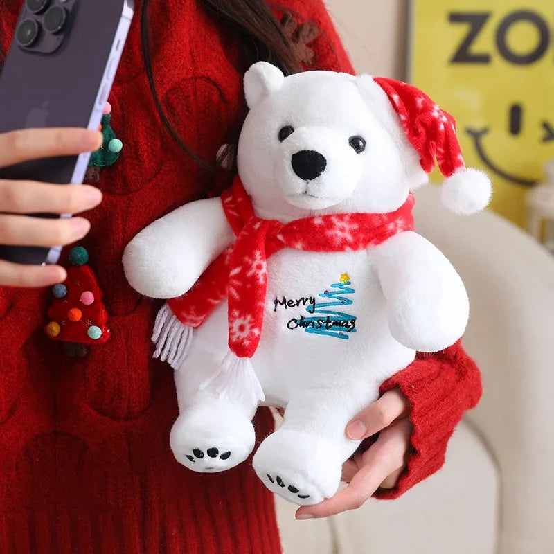 25/33CM Hot Sale Polar Bear Plush Toy Bear with Cute Christmas Scarf Doll Glacier Animal White Send Children Birthday Gifts