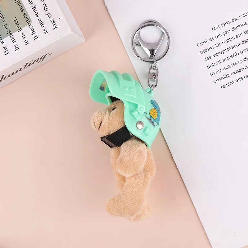 1PCS Lovely Helmeted Bear Charm Keychains Y2K Plush Ornament Pendant Car Keyring Backpack Decoration Bag Fashion Jewelry