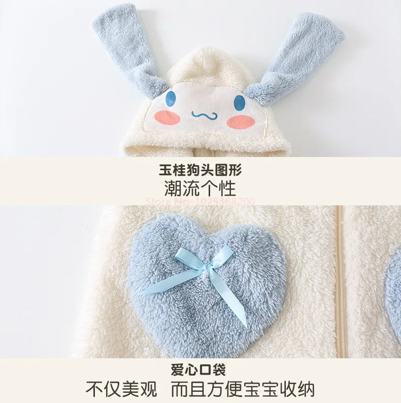 Sanrioed Plush Anime Cinnamoroll Winter Flannel Kids Rompers Girl Boy Toddler Jumpsuit Infant Clothes Pyjamas Kid Overalls Gift