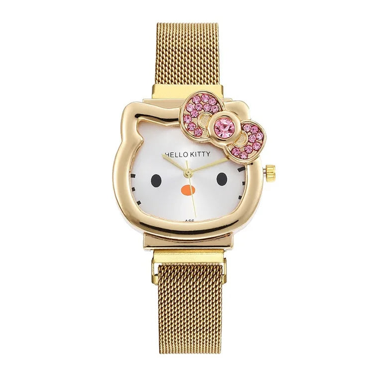 Hot Selling Sanrio Steel Band Watch Simple Cartoon Hello Kitty Cat Watch Women's Leisure Kitty Watch Cute Children's Quartz Watc