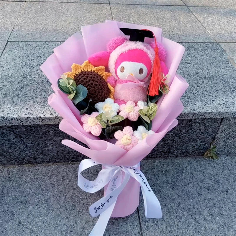 Graduation Hello Kitty Kuromi My Melody Cinnamoroll Plush Sunflower Bouquet Gift Valentine's Day Xmas Girl Friend  Gifts