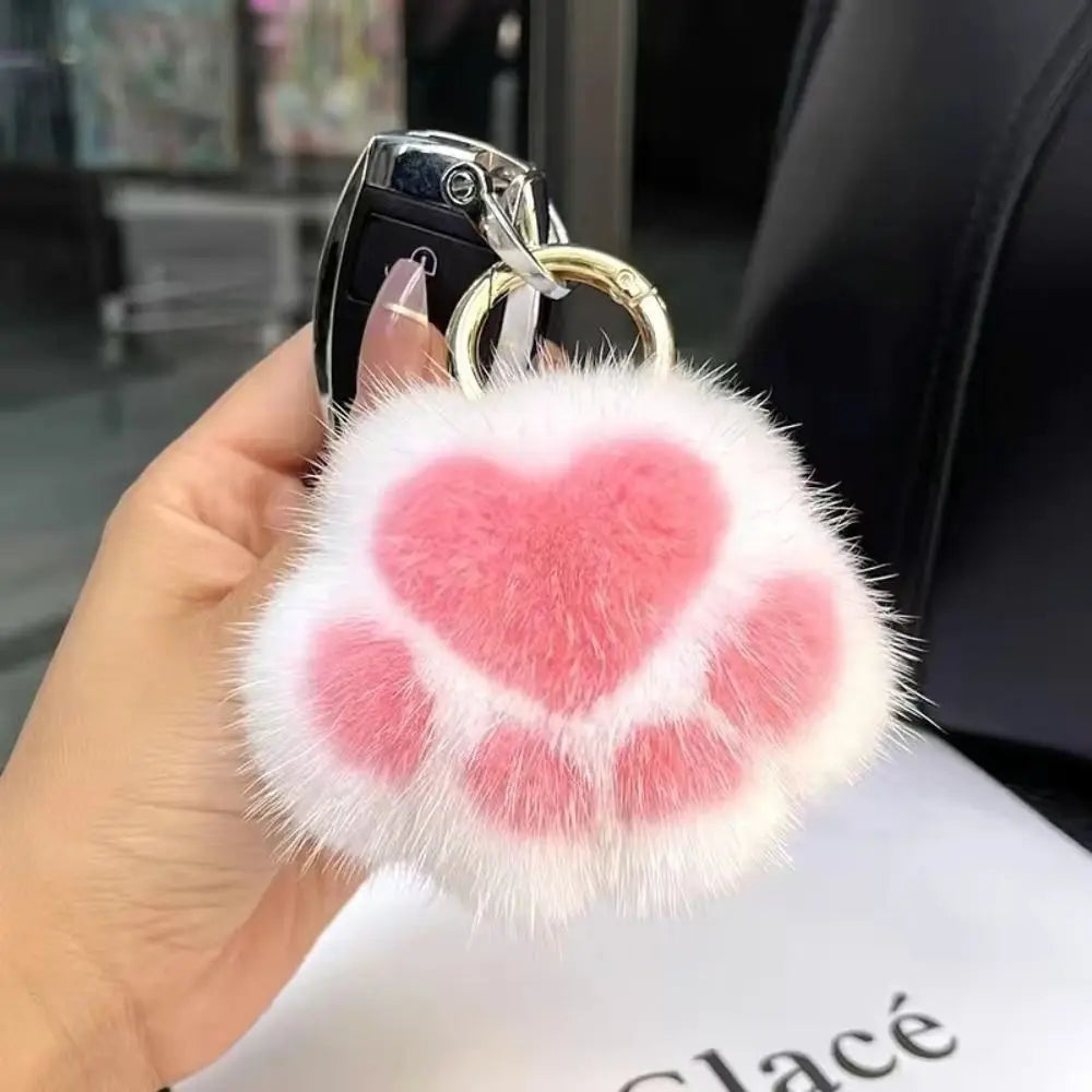 Cat Paw Pendant Keychain Kawaii Soft Faux Fur Keychain Kid Gift Stuffed Toy Plush Toy Key Ring Backpack Car Key Pendant