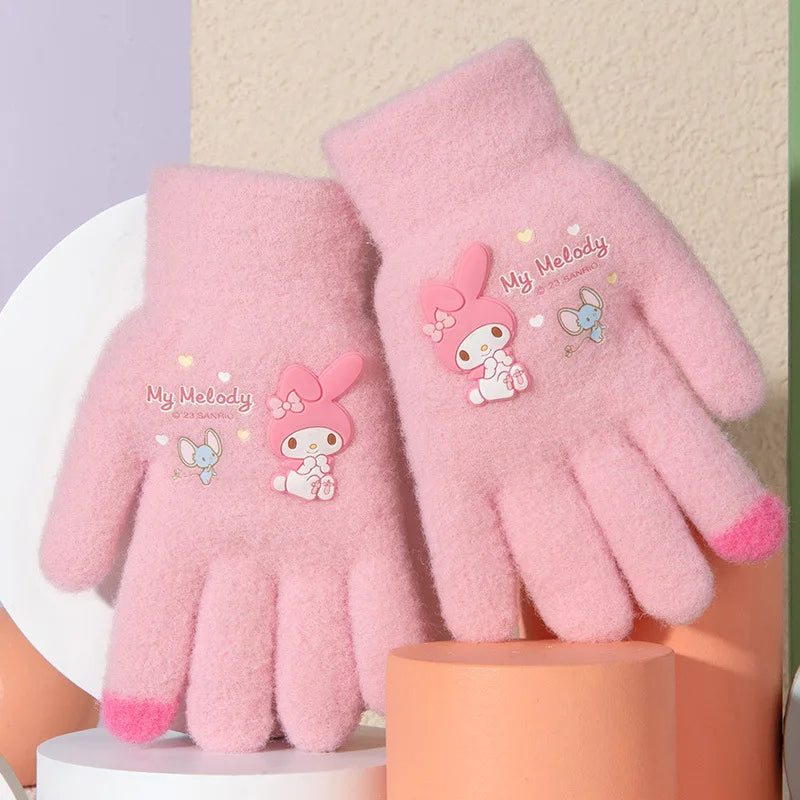 Kawaii Sanrio Kuromi Plush Glove Cartoon Plushies My Melody Winter Finger Gloves Cold-Proof Gloves Touch Warm Girl Kis Warm Gift