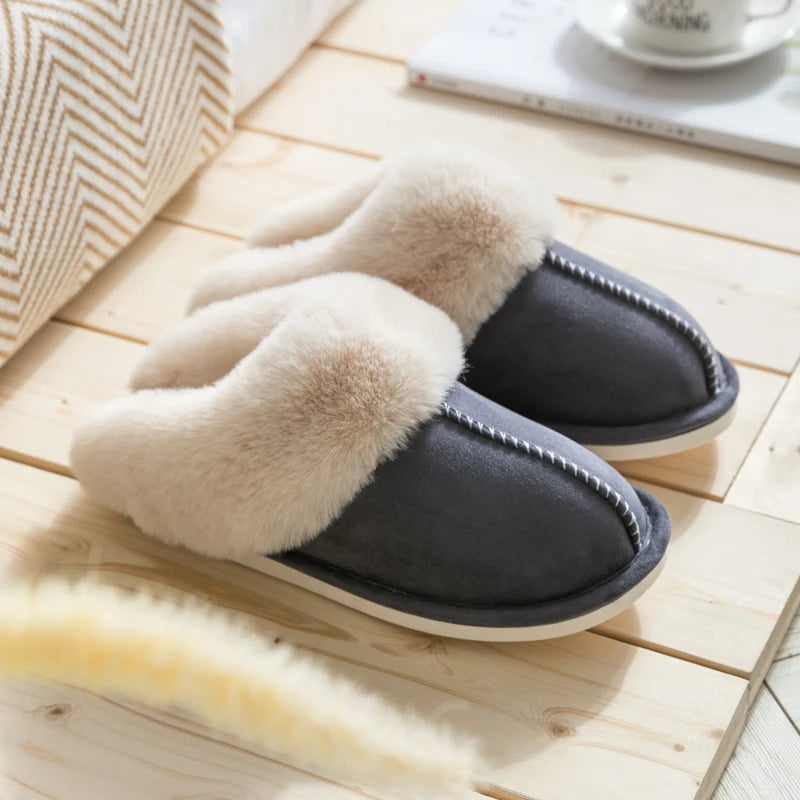 Velvet cotton slippers for autumn and winter home, couple's warm home, indoor thick soled non slip slippers for men and women