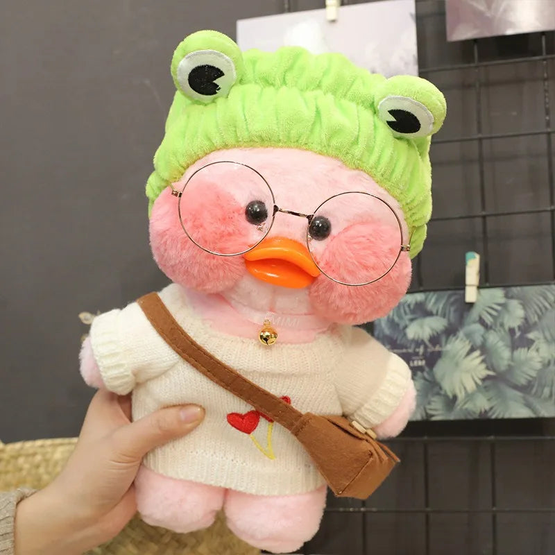 30cm Cute Cafe Pink Duck Stuffed Plush Animals Toy Wear Glasses And Hoodie Soft Doll Girl Birthday Creative Gift For Girls