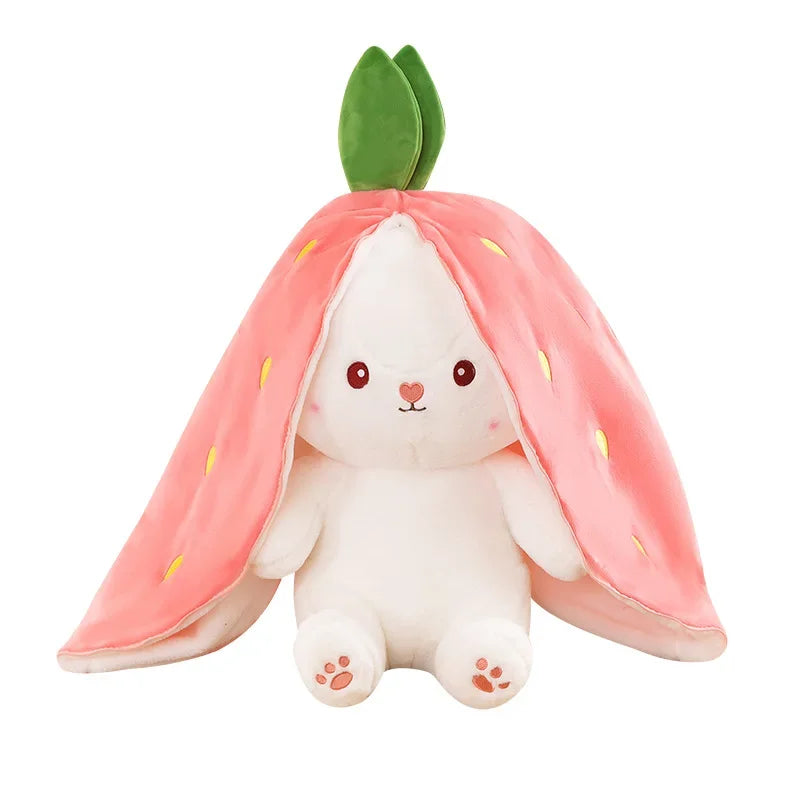 25CM Cute Transform Strawberry Rabbit Doll Plush Toy Carrot Rabbit Small Fruit Doll Bunny Birthday Gift for Girls Kids Boys