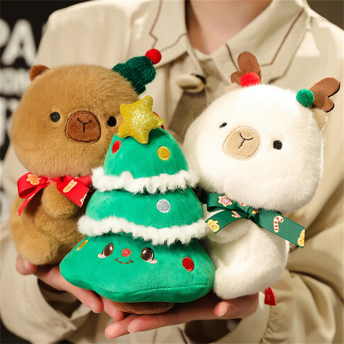 Creative Christmas Gift Stuffed Capybara Doll Apple Plush Toy Christmas Tree Doll Creative Christmas Gift Home Decor Decorative