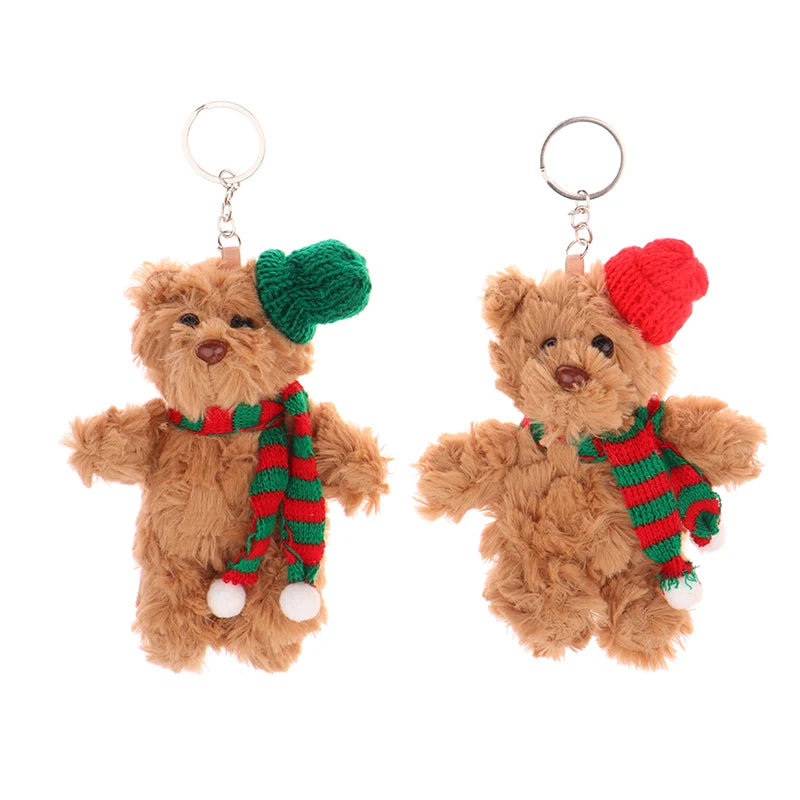 Christmas Bear Plush Toy Cartoon Bear Stuffed Keychain Plush Animal Keyring Cute Backpack Pendant Decoration Xmas Gifts